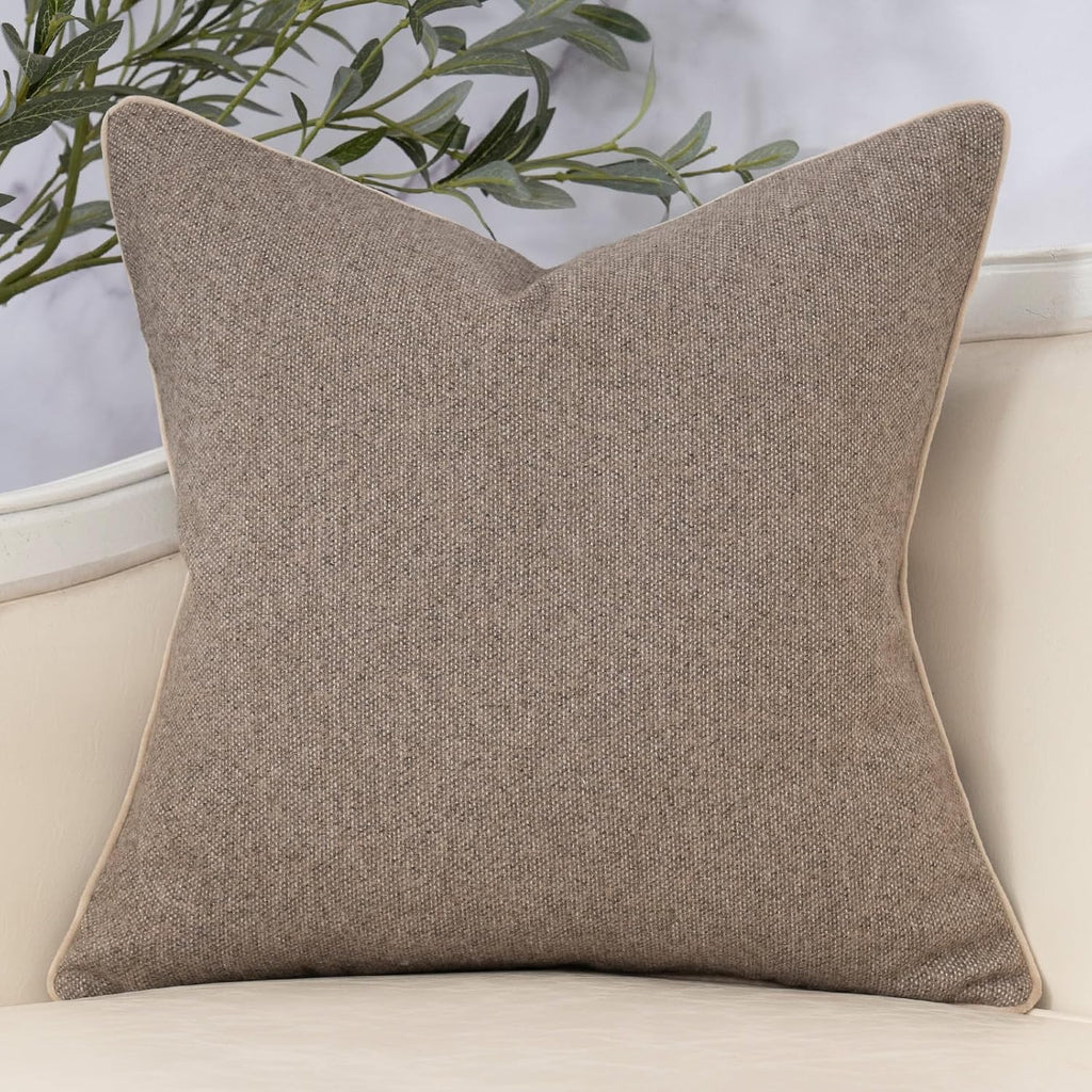 Yangest Neutral Floral Pillow Cover 20 x 20 Inches, Vintage Chenille Square Throw Pillow Cover Soft Decorative Farmhouse Accent Couch Pillow Cover for Living Room Bedroom, Coffee Brown