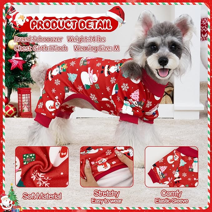 XPUDAC 4 Pack Christmas Dog Pajamas Soft Puppy Outfits for Small Medium Dogs Pet Clothes Pjs Doggie Bodysuit Cat Christmas Apparel, Red Green, S
