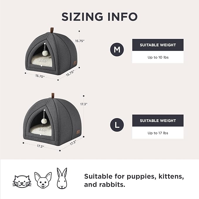Bedsure Cat Beds for Indoor - 2 in 1 Cat Cave House Tent for Kittens and Small Pets with Removable Washable Cushioned Pillow, Foldable Kitten Hideaway with Non-Slip Bottom, Dark Grey, 16 inches