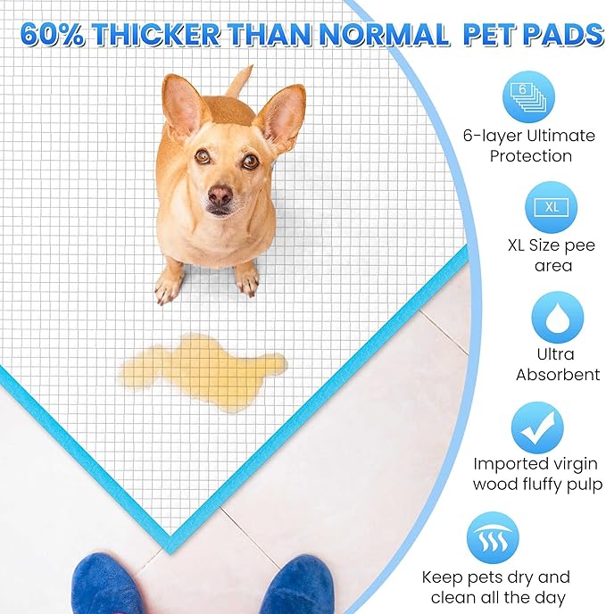 Boscute Thicken 6 Layers Heavy Absorbent XL 36"x24" Pet Training Dog Pee Pads, Extra Large Polymer Leak-Proof Quick Dry Puppy Pee Pads, Disposable Pee Pads for Dogs Cats Rabbit, 30 Counts