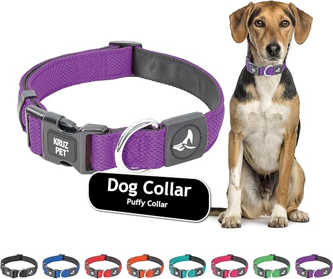 Kruz Dog Collar for Large Dogs (Width- 1.5", Neck - 20.5"-31.5") Adjustable Pet Neck Band with Comfortable Soft Padding, Lifetime Durability, Heavy-Duty O-Ring (Amethyst, X-Large)