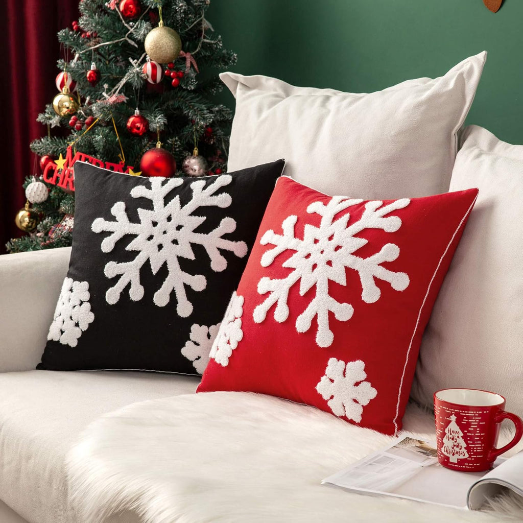 MIULEE Pack of 2 Christmas Decorative Snowflake Throw Pillow Covers Canvas Embroidery Winter Cushion Cases Holiday Decor Soft Pillowcases for Winter Couch Sofa Bedroom Car（Black, 20x20in）