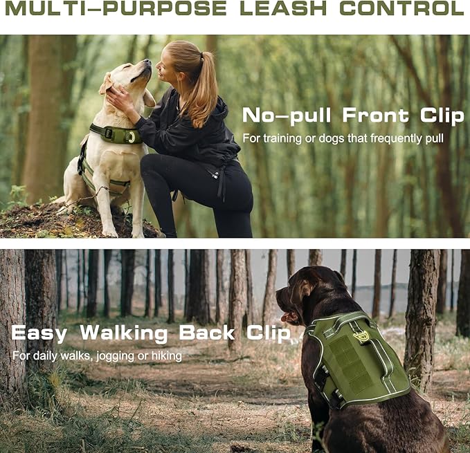 Tactical Dog Harness Medium Sized, Heavy Duty No Pull Dog Harness with Handle, Easy On and Off Service Dog Vest with Molle System, Reflective Pet Vest for Walking Hiking Training