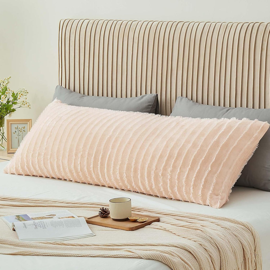 BEDELITE Body Pillow Cover with Zipper Closure, Decorative Boho Fleece Pillowcase 20 x 54 Inches, Luxury Fluffy Plush Long Body Pillow Pillowcase for All Seasons(Coral-Boho)