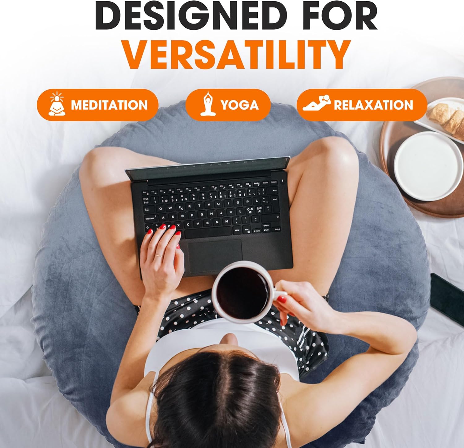 Cheer Collection Extra Large Floor Pillow, 32" Round Meditation Cushion, Oversized Yoga Pillow & Floor Cushions for Adults, Floor Pillows for Sitting, Meditation, and Seat Cushion - Navy Blue