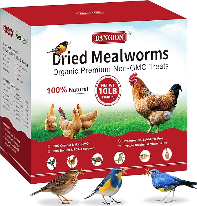Dried Mealworms 10 Lbs-Organic MealWorms for Chickens & Birds, Non-GMO Meal Worms for Chickens, Wild Birds, Bluebirds, High Protein Chicken Feed Bird Treats, Worms for Chicken, Hens, Bird, Reptiles