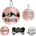 Ultra Joys Stainless Steel Pet ID Tag Dog Name Tags Personalized Front and Back Engraving, Customized Dog Tags and Cat Tag, Optional Engraved on Both Sides, Round Mountain on Top, Rose Small