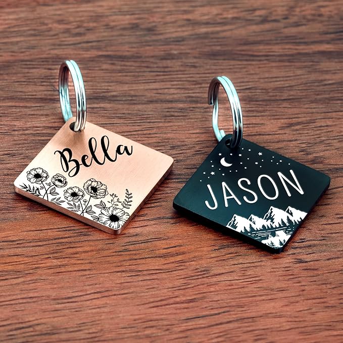 Ultra Joys Stainless Steel Pet ID Dog Name Tag - Personalized Front and Back Engraving, Customized for Dogs and Cats, Optional Both Sides Engraving, Diamond Mountain Rose Gold Small