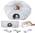 Odoland 5 Shapes Cat Tunnels with Fluffy Bed - Indoor Cats Cave Tunnels with 20 Pet Toys, DIY Kittens Donut Tunnel and Variety Kitten Toy Set for Puppy Rabbit