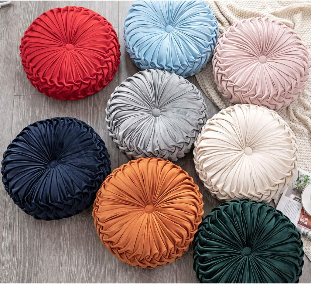 HLOVME Throw Pillow for Couch Decorative 3D Pumpkin Round Velvet Cushion for Sofa Bed Chair Floor 15"X15", Dark Orange