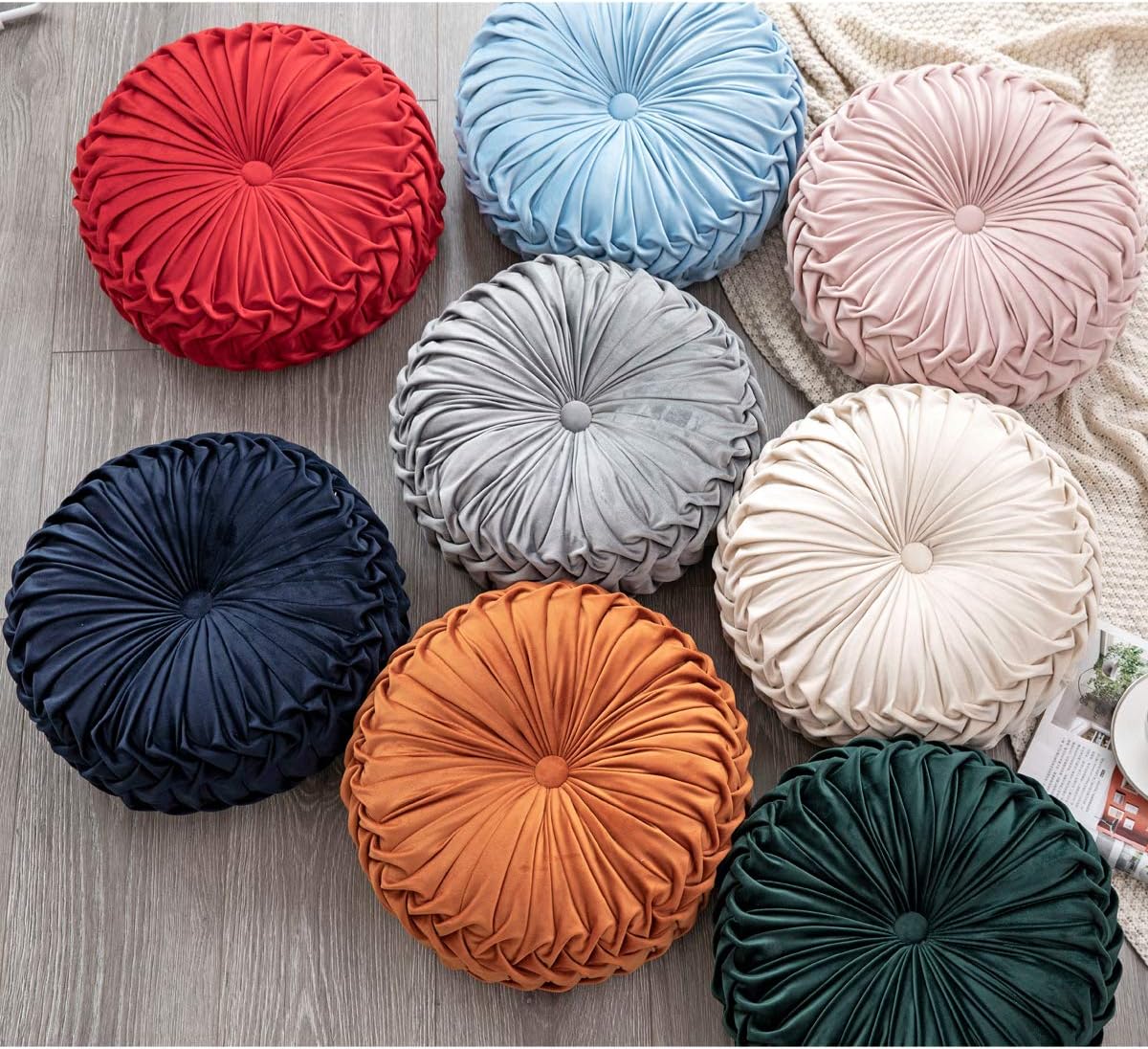 HLOVME Throw Pillow for Couch Decorative 3D Pumpkin Round Velvet Cushion for Sofa Bed Chair Floor 15"X15", Pink