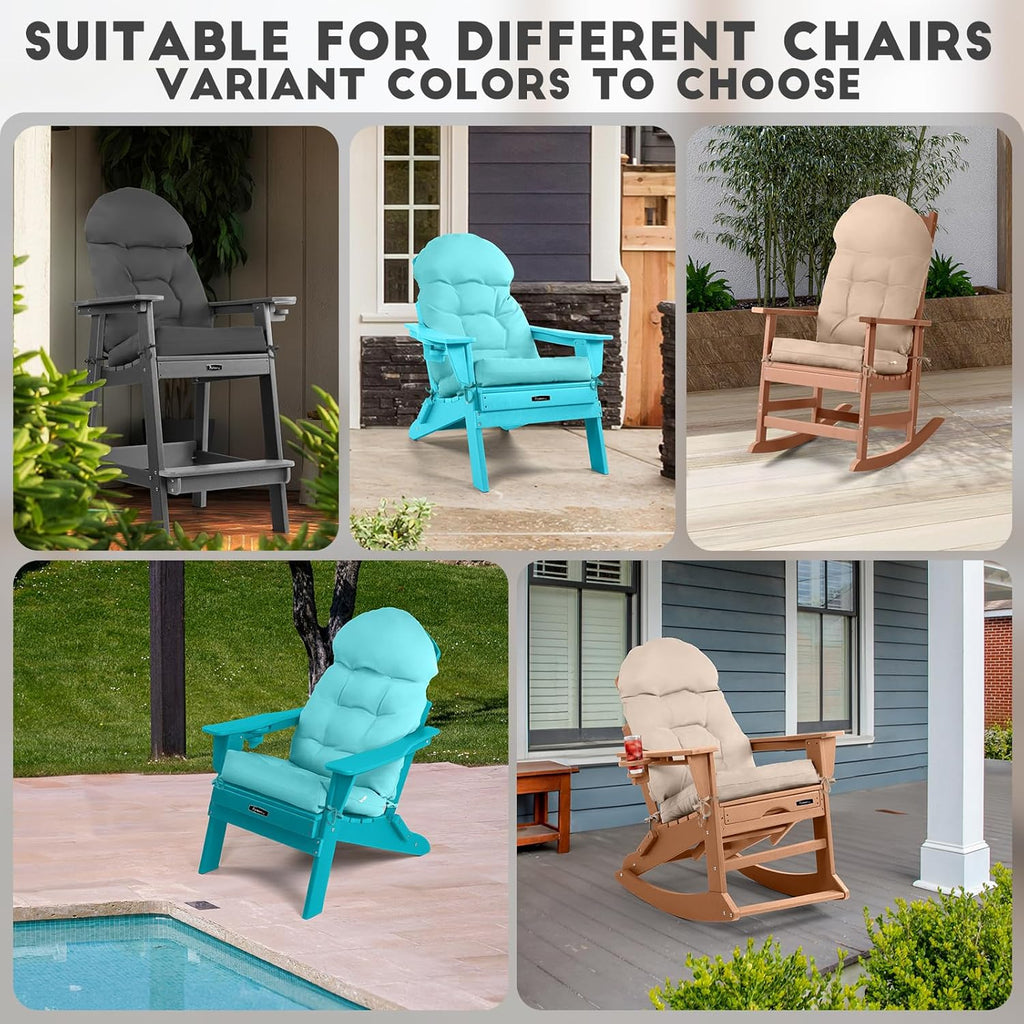 FUNBERRY Patio Chair Cushions Set of 4, Thicken Comfy Cushions for Rocker Non Slip Fade Shield Waterproof High Back with Ties