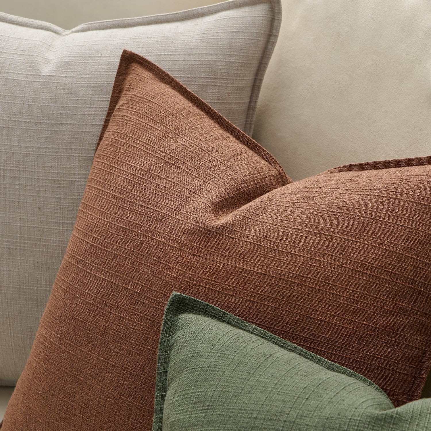 MIULEE 24x24 Decorative Euro Sham Pillow Covers, 2 Pack Large Boho Farmhouse Neutral Throw Pillows for Bed, Terracotta Thick Textured Modern Linen Cushion Cases Couch Sofa Living Room Home Decor, Rust