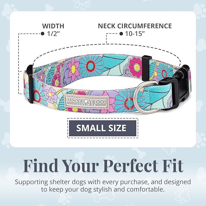 Lucky Love Dog Collars, Cute Small Dog Collars for Female Dogs, Part of Purchase Donated to Rescue, Caroline, Small