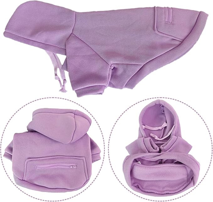 Jecikelon Pet Dog Cold Weather Coat with Pocket Winter Dog Hoodie Warm Puppy Clothes for Small Dogs Chihuahua Clothing (Purple, Large)