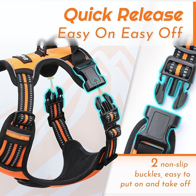 Eagloo Dog Harness Small Sized Dog, No Pull Service Vest with Reflective Strips and Control Handle, Adjustable and Comfortable for Walking, No Choke Pet Harness with 2 Metal Rings, Orange, S