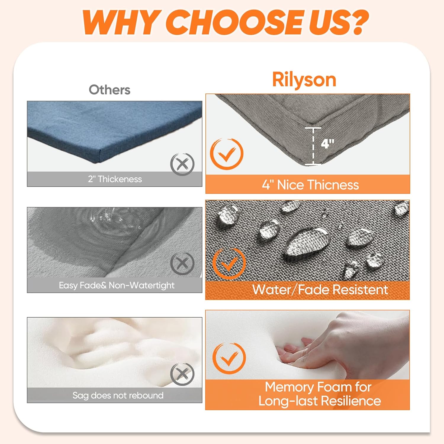 Rilyson Patio Cushions for Outdoor Furniture - 22×24 Inches High Back and Deep Seating Outdoor Cushion for Patio Chairs Sofa Couch Loveseat Water Resistant(Grey/1 Set/Smile)