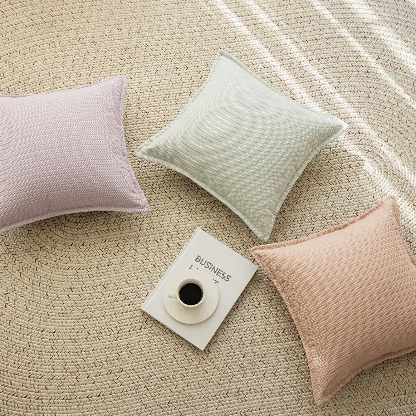 Set of 2 Cozy Striped Herringbone Flange Throw Pillow Covers, Aesthetic Embossed Pattern Pillow Covers for Couch and Bed - 18"x18", Melon