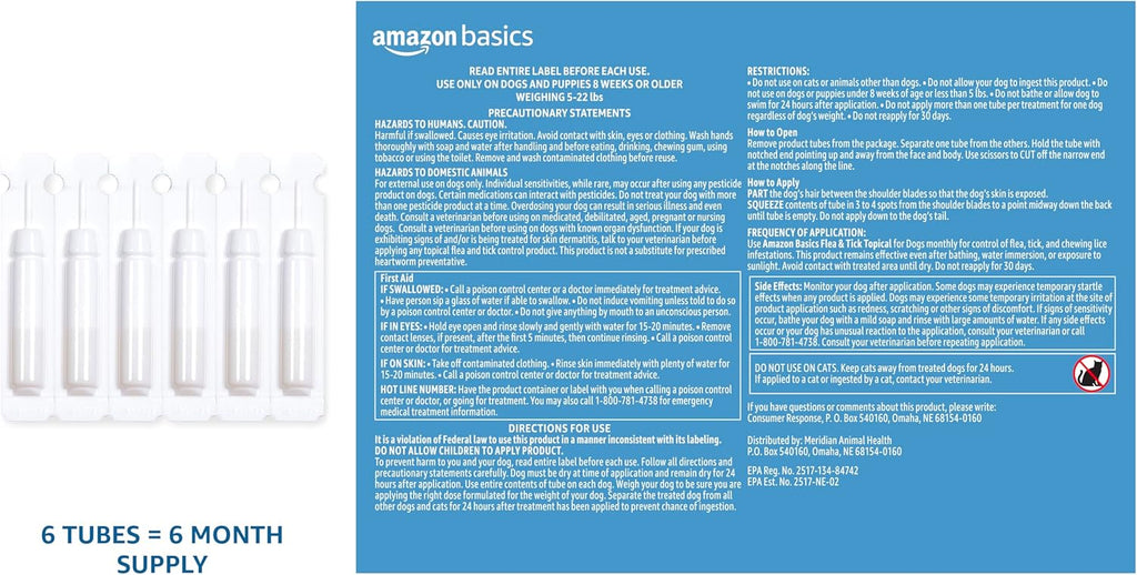 Amazon Basics Flea and Tick Topical Treatment for Medium Dogs (23-44 Pounds), 6 Count (Previously Solimo)