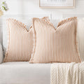 MIULEE Pack of 2 Orange Pillow Covers 18x18 Inch Striped Farmhouse Couch Throw Pillow Covers with Fringe Chic Linen Decorative Cushion Covers for Halloween Sofa Living Room Bed Outdoor Home Decor