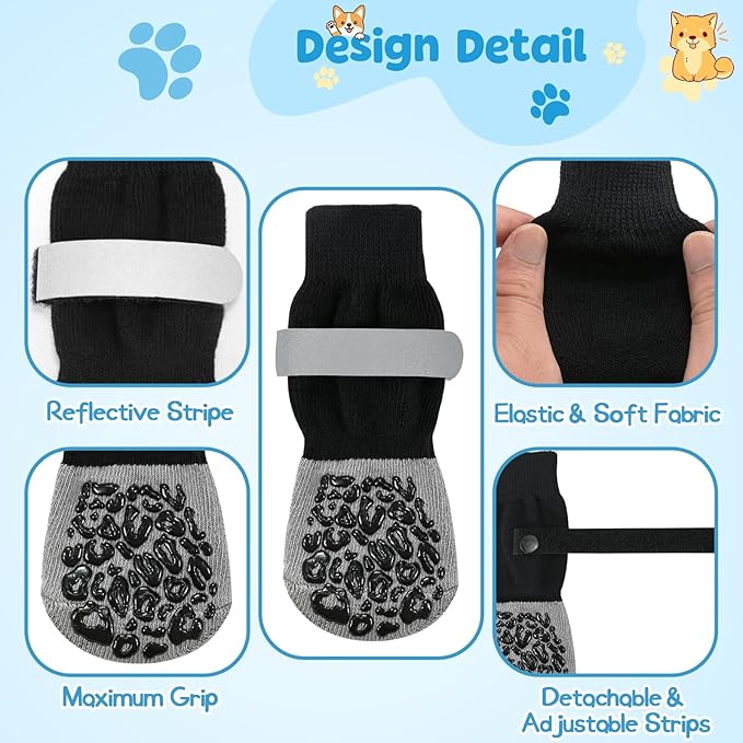 HeavenEye Dog Socks for Hardwood Floors, Anti Slip Dog Paw Protectors Shoes, Maximum Grip Prevent Licking Paws Slipping Hot Cold Pavement Boots for Small Medium Large Senior Dogs(Black Leopard, XL)