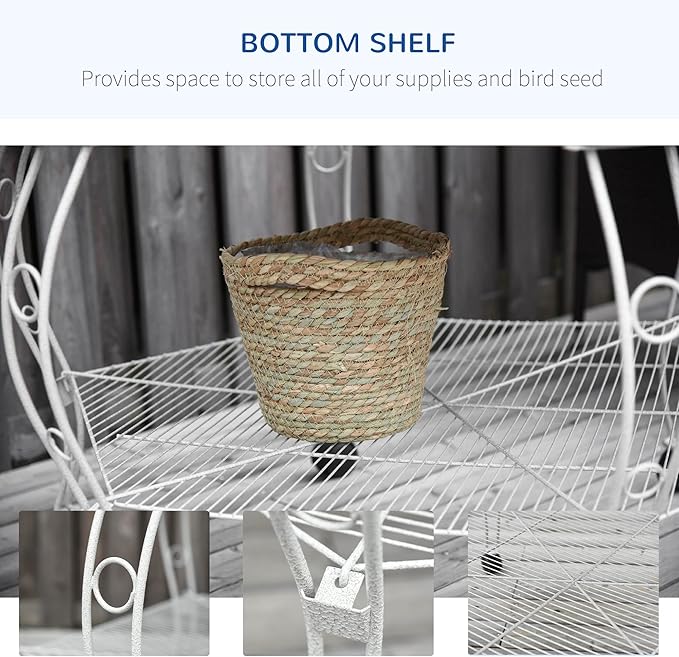 PawHut 44" Hexagon Covered Canopy Portable Aviary Flight Bird Cage With Storage