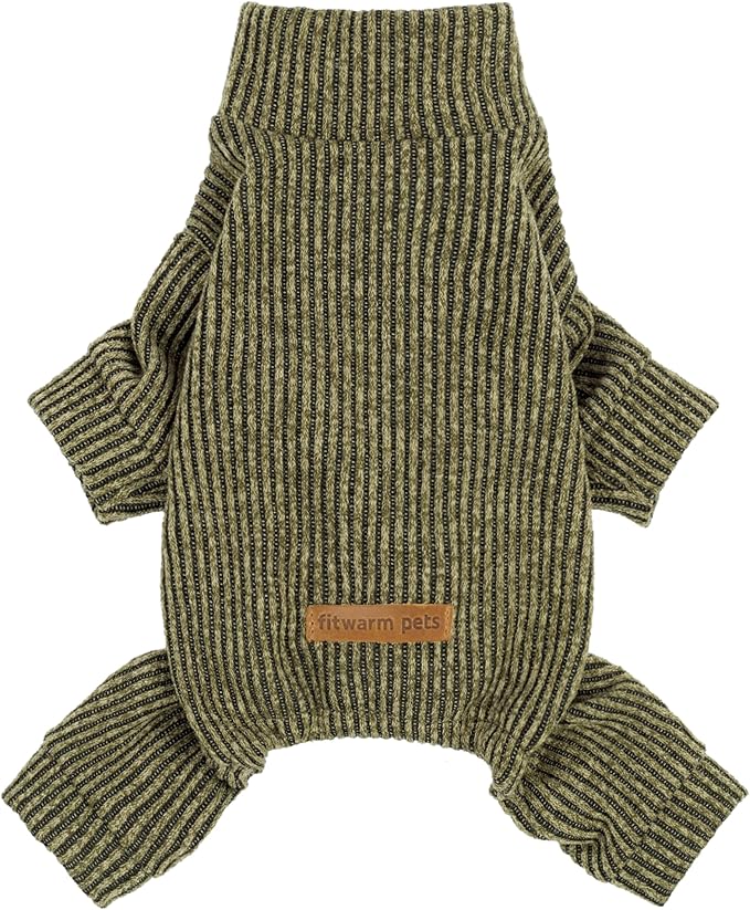 Fitwarm Mock Neck Knited Dog Pajamas, Warm Winter Clothes for Small Dogs Boy Girl, Pet Apparel, Olive Green, XXL