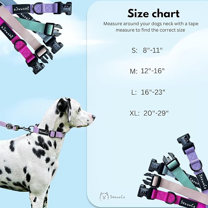 ShawnCo Dream Walk Dog Collar- Premium, Adjustable and Comfortable Pet Collar for Small, Medium, Large and Extra Large Dogs (M, Orchid)
