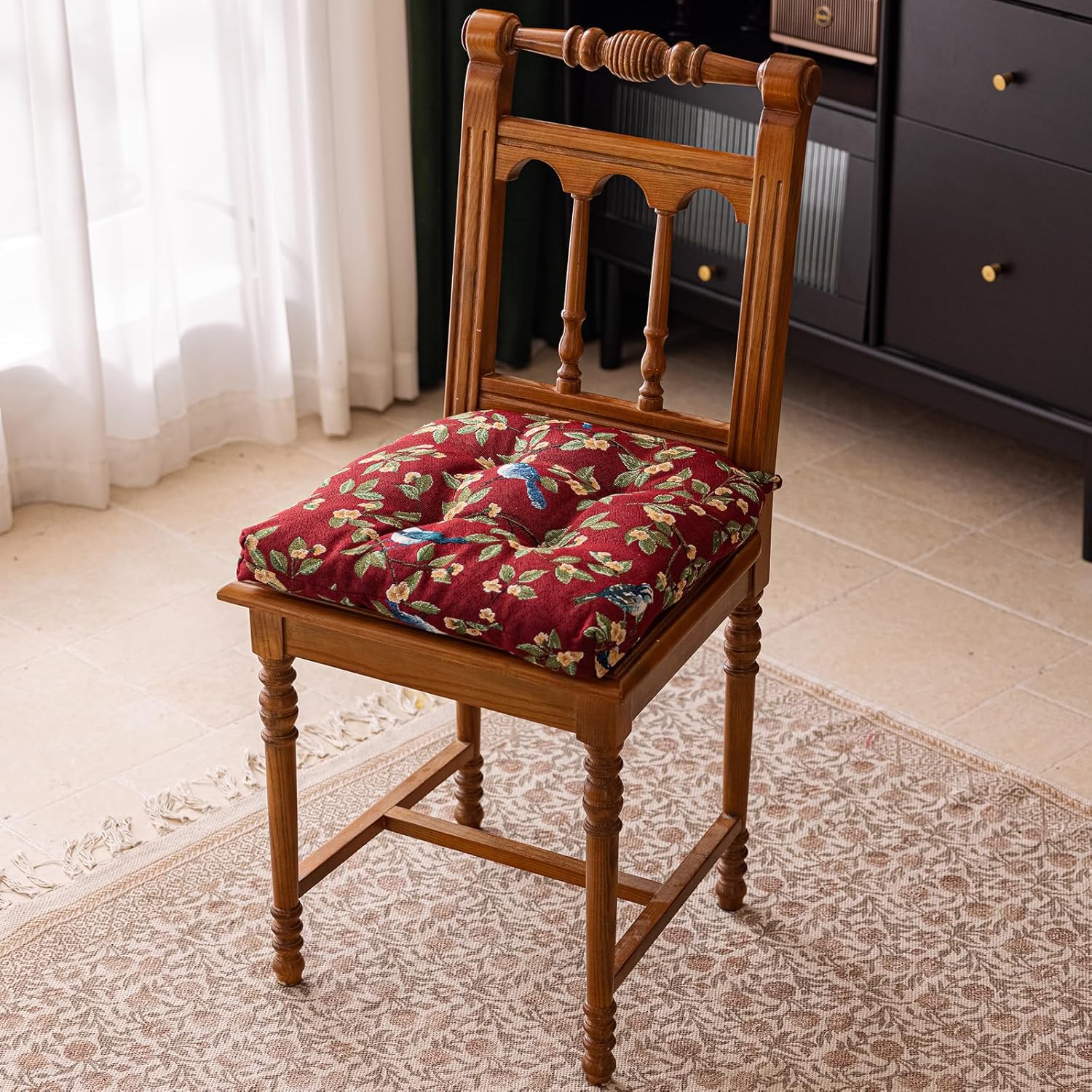 vctops Farmhouse Bird Print Chair Cushions with Ties U-Shaped Soft Comfortable Chair Pads Non Slip Seat Cushions for Indoor Dining Room and Kitchen Chairs (Red,16"x16")