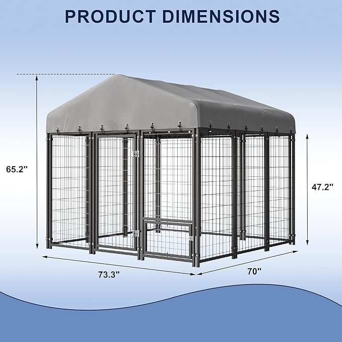 6X6FT Dog Kennel Outside Dog Kennel Outdoor with Feeding, Heavy Duty Outdoor Dog Crate Durable Dog Cage with Roof & Double Lock