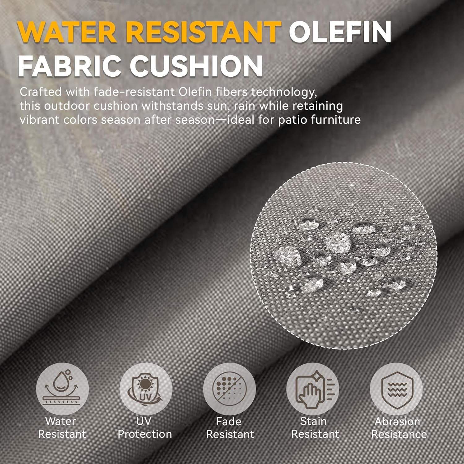 6" Thick Outdoor Chair Cushions - 22"* 24" Patio Furniture Cushions with Water Resistant & Removable Cover, 28D High Density Sponge Patio Cushion for Outdoor Furniture Couch Chair Grey