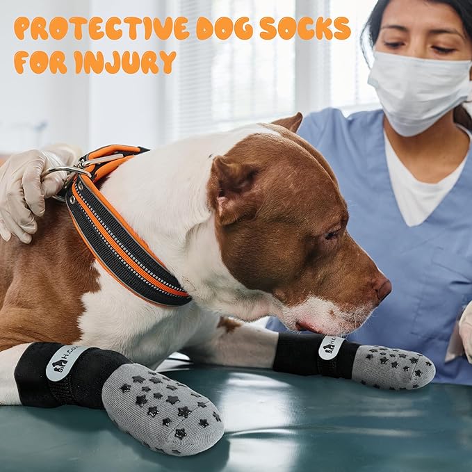 Anti-Slip Dog Socks for Hardwood Floors, Non-Slip Socks with Reflective Strips to Provide Paw Protection, Reflective Grip Socks for Senior Dogs, Prevent Licking & Scratches, 6 PCS Set - M
