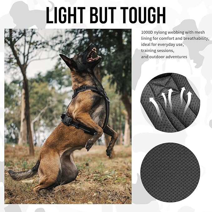 OneTigris Dog Harness, Soft Padding No Pull Dog Vest Harness, Durable High-Tensile Nylon, Adjustable Tactical Harness for Medium and Large Dogs with Reflective, 1 Handle, 3 D-Rings
