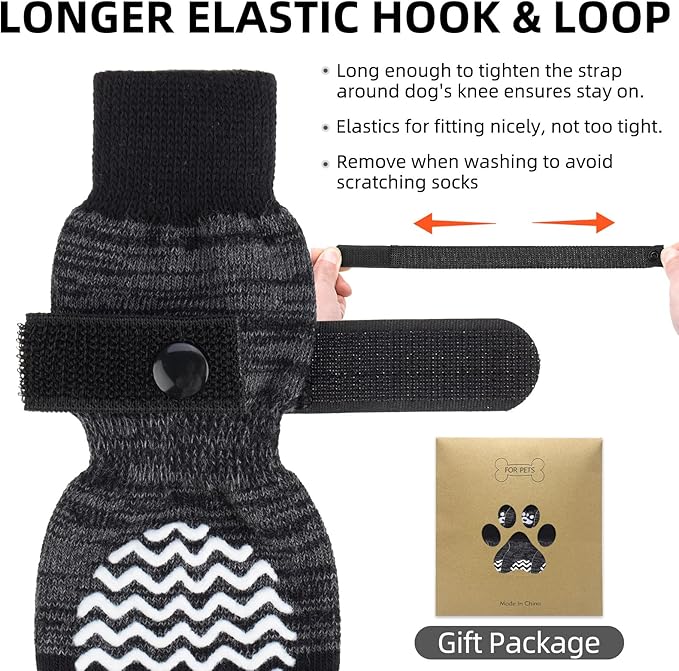 PUPTECK Anti Slip Dog Socks 2 Pairs with Double Grippers for Hardwood Floors, Shoes for Hot/Cold Pavement, Boots & Paws Protectors to Prevent Licking, Traction Booties for Senior Small Large Dogs