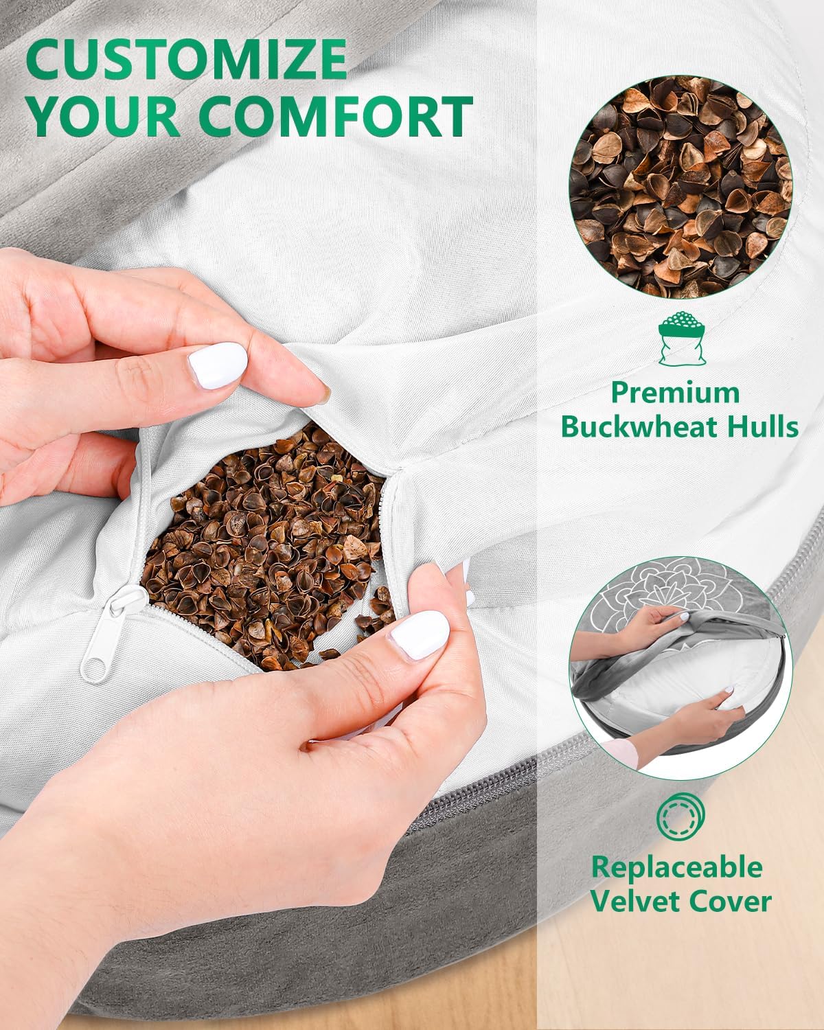 Hihealer Meditation Cushion Set – Large Rose Velvet Zafu & Zabuton Floor Pillow Traditional Tibetan Yoga Bolster for Adults Buckwheat Filled for Comfort Support