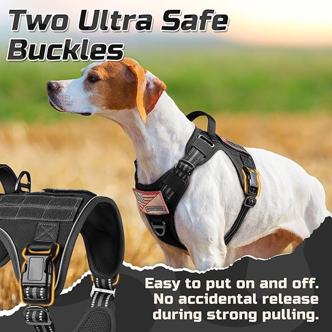 rabbitgoo Tactical Dog Harness for Large Dogs, No Pull Military Service Vest with Handle & Molle, Easy Control for Training Walking, Adjustable Reflective Straps, Black, XL