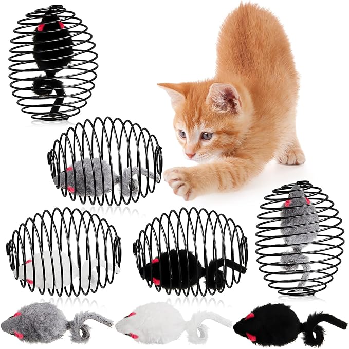 Jecery 5 Pcs Cat Spring Balls Stretchable Springs Toys Rolling Balls Colorful Playful Coils Interactive Spring Action Toy Caged Rats for Kitten Cat Pet Supplies Indoor (Mouse,Black)