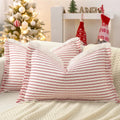 ZWJD Throw Pillow Covers 12x20 Set of 2 Striped Pillow Covers with Fringe Chic Cotton Decorative Pillows Square Cushion Covers for Sofa Couch Bed Living Room Farmhouse Decor