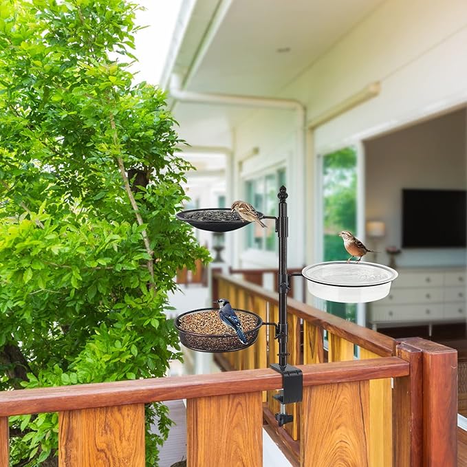 Balcony & Porch Deck Railing Bird Feeder - 3 Tray, Bath Spa, Great for Attracting Wild Bird