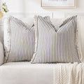 MIULEE Pack of 2 Navy Blue Pillow Covers 22x22 Inch Striped Farmhouse Couch Throw Pillow Covers with Fringe Chic Linen Decorative Cushion Covers for Sofa Living Room Bed Outdoor Home Decor