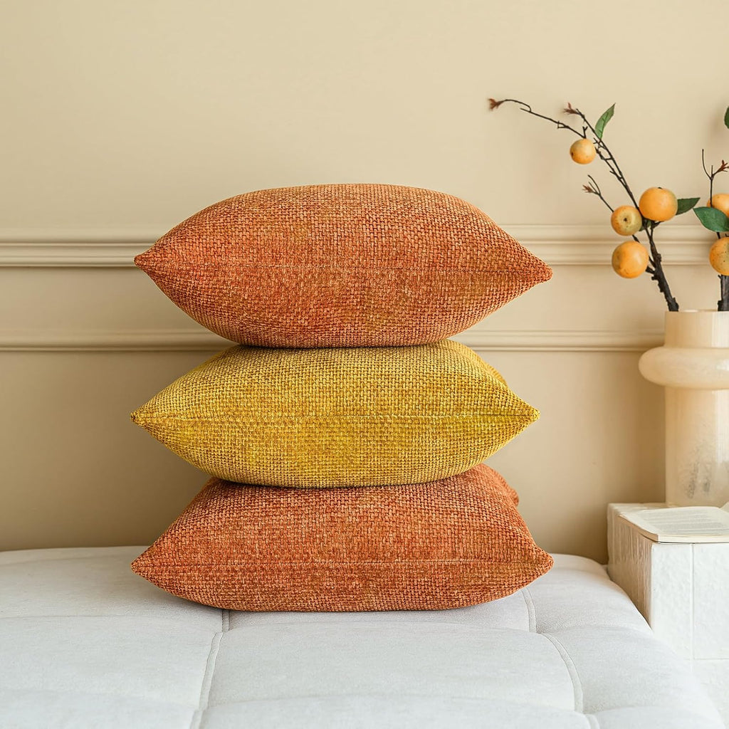 a moment Fall Mustard Yellow Chenille Throw Pillow Covers 22x22 Inch Pack of 2 Modern Decorative Throw Pillow Covers Farmhouse Cross Covers Home Decor for Sofa Bedroom Living Room