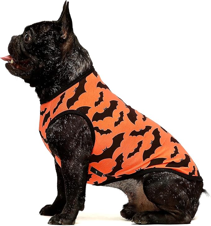 Fitwarm 100% Cotton Halloween Dog Clothes Scary Bat Dog Costumes Doggie Shirts Puppy Shirt Pet Vest Tank Top Cat Tee Orange Large