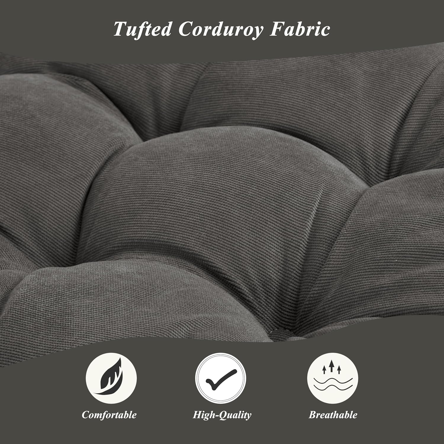Meditation Floor Pillow 22×22 Inch 2 Pack Large Floor Cushions for Adults Square Tufted Corduroy Floor Pillows for Yoga Living Tatami Room Dark Grey