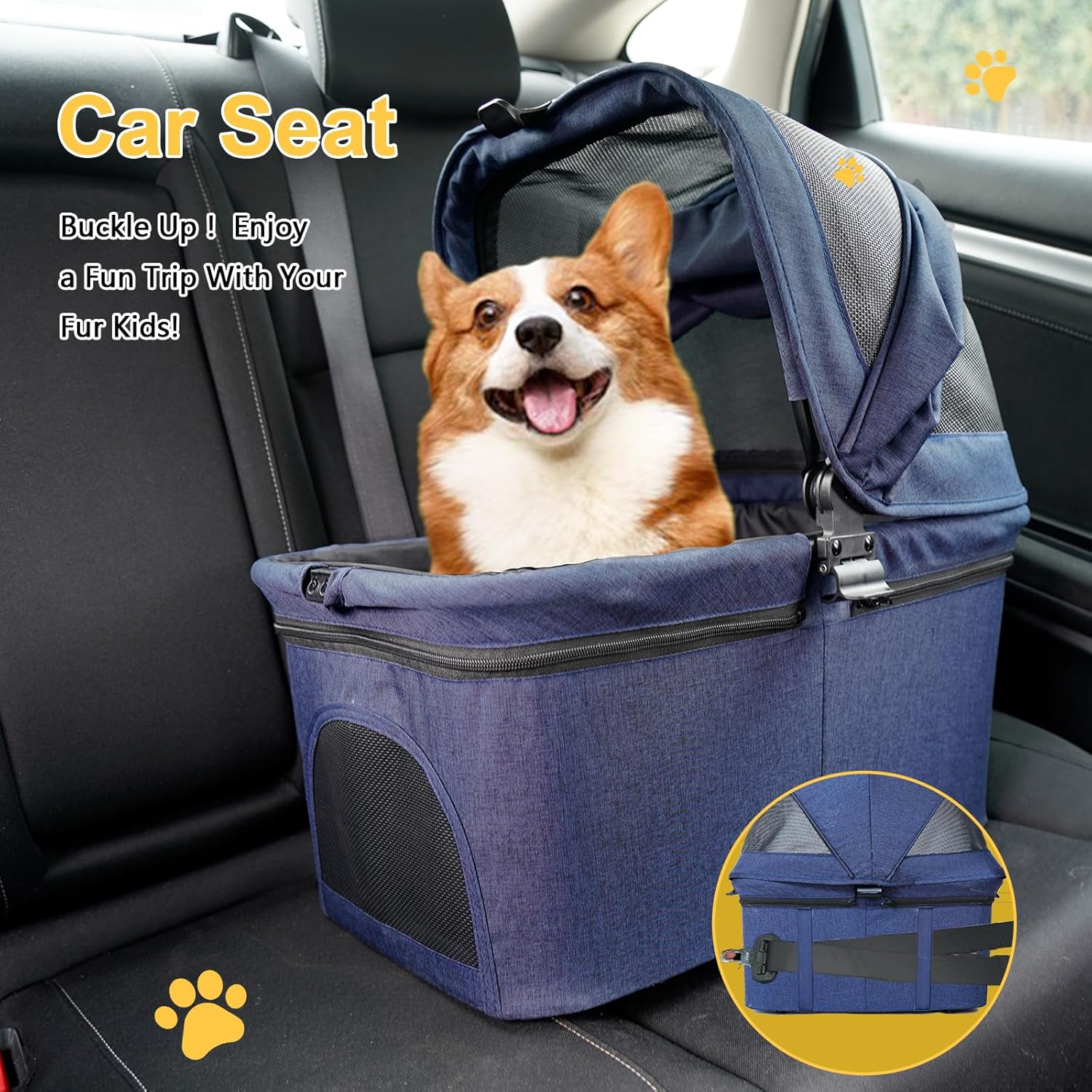 3 in 1 Dog Stroller, Lightweight Foldable Pet Strollers, 4 Wheels Dog Cat Stroller with Removable Travel Carrier, No-Zip Canopy, Cup Holder, Large Storage Basket for Small/Medium Pet - Blue