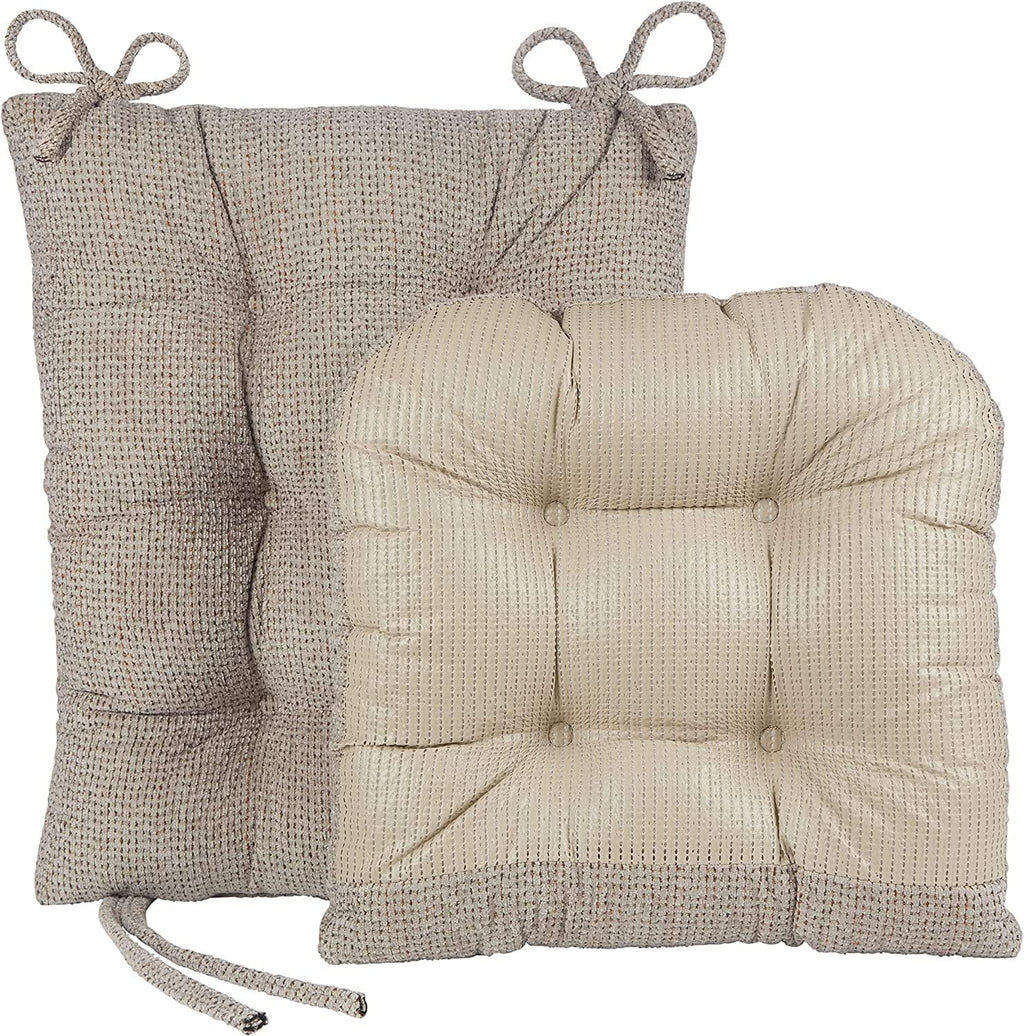 Klear Vu Omega Non-Slip Rocking Chair Cushion, Assembled in USA, Thick Tufted Design, Includes Seat Pad & Back Pillow with Ties, 17x17 Inches, 2-Piece Set, Tyson Graystone