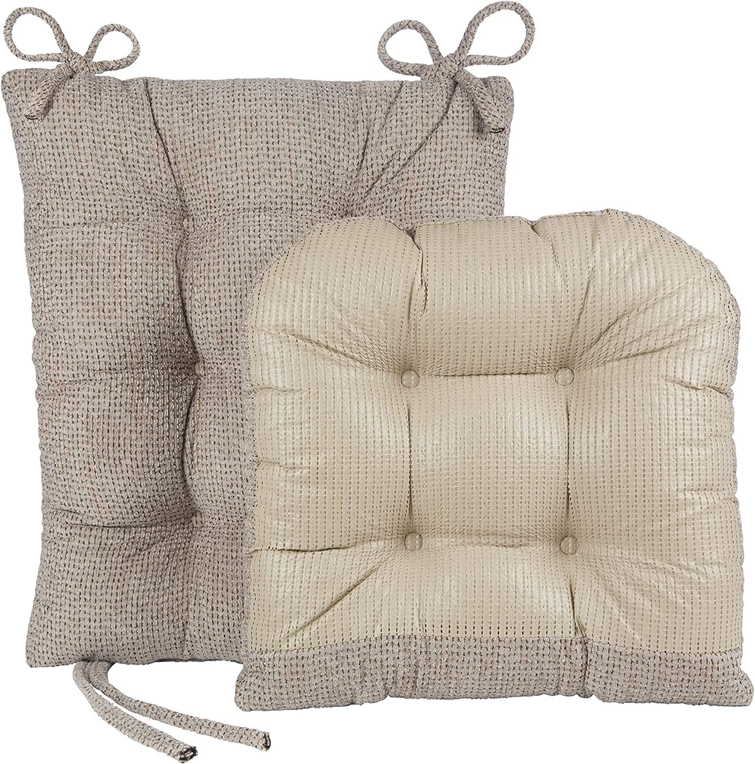 Klear Vu Omega Non-Slip Rocking Chair Cushion, Assembled in USA, Thick Tufted Design, Includes Seat Pad & Back Pillow with Ties, 17x17 Inches, 2-Piece Set, Tyson Graystone