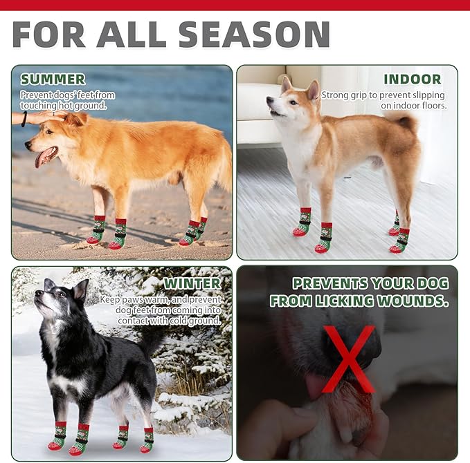 KOOLTAIL Anti Slip Dog Socks for Hot/Cold Pavement to Prevent Licking Paws, Dog Boots&Paw Protector with Grippers for Hardwood Floors, Traction Control No Twist Booties for Small Medium Large DogsM