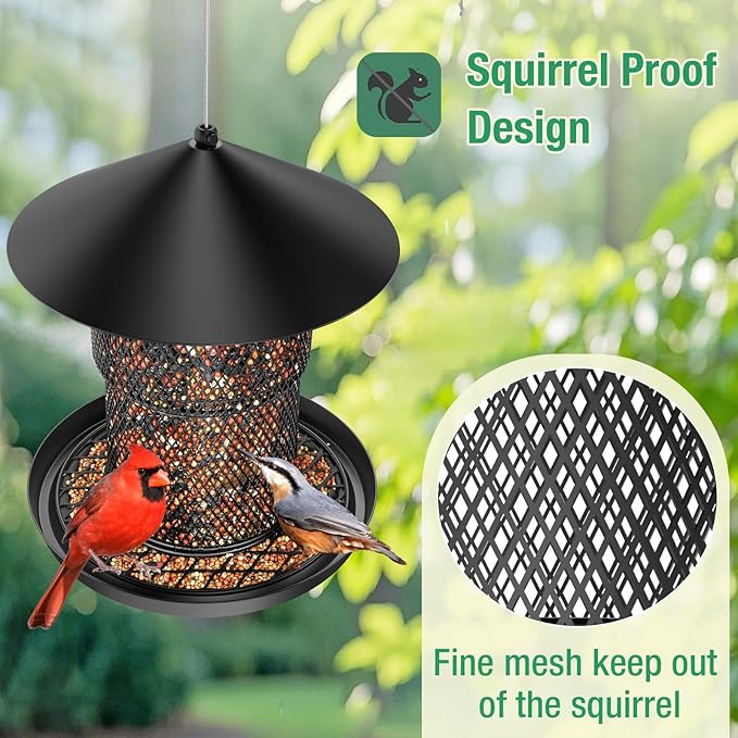Bird Feeder for Outdoor Hanging, Mess Free Birdfeeder for Outdoor with Catch Tray, Heavy Duty Metal for Outside Hanging to Attracting Birds