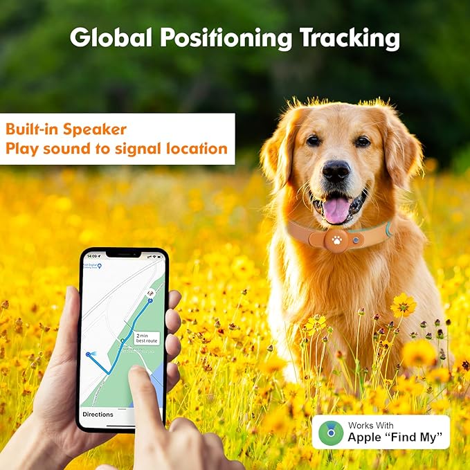 2-in-1 GPS Tracker for Dogs: Smart Collar with Real-Time Location, No Monthly Fee, Unlimited Range (iOS Only) GPS Tracker Dog Collar- Ideal for Small, Medium Large Dogs(Tracker Included) (Brown)