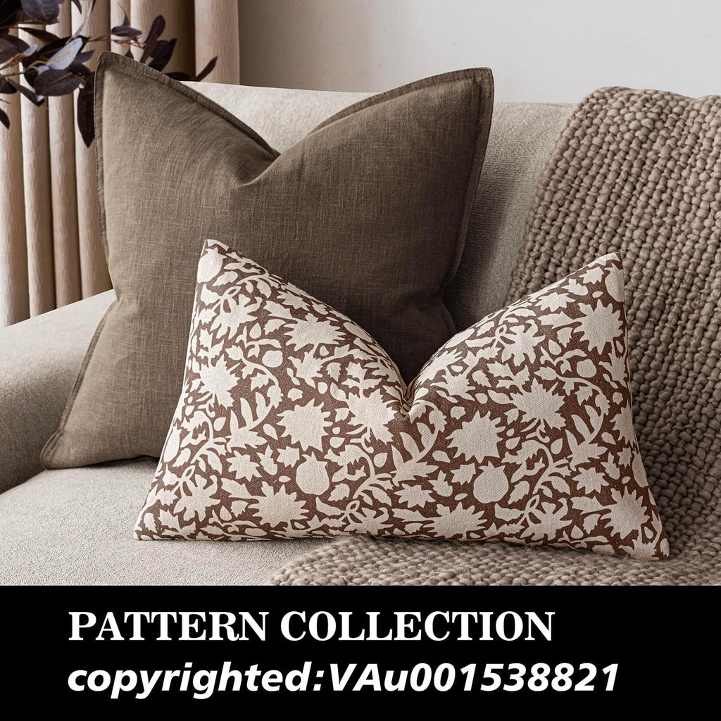 Foindtower Set of 2 Decorative Neutral Floral Lumbar Throw Pillow Covers Accent Farmhouse Cushion Covers Boho Vintage Pillowcase for Couch Sofa Bedroom Living Room Home Decor,12×20 Inch,Brown